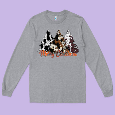 Merry Christmas Cowhide Trees Long Sleeve Tee Designed By Cowhidedigitalart