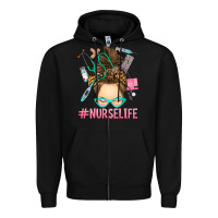 Black messy bun nurse life Zipper Hoodie - RanaPortraitStore
