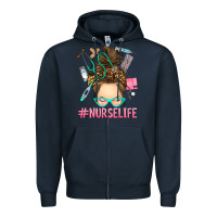 Navy messy bun nurse life Zipper Hoodie - RanaPortraitStore