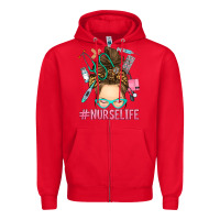 Red messy bun nurse life Zipper Hoodie - RanaPortraitStore
