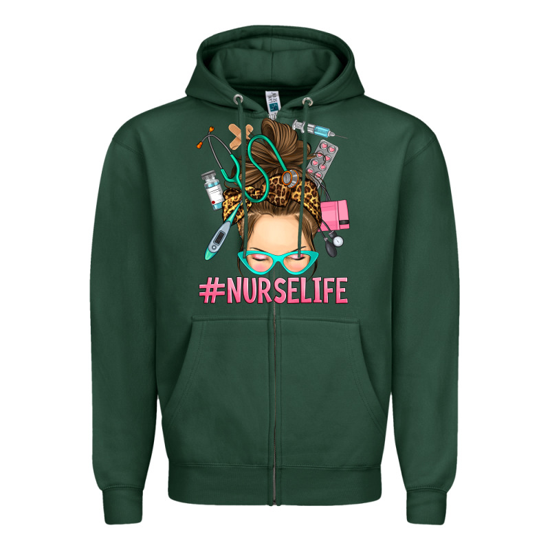 Messy Bun Nurse Life Zipper Hoodie by RanaPortraitStore | Teevron