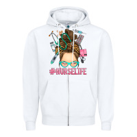 White messy bun nurse life Zipper Hoodie - RanaPortraitStore