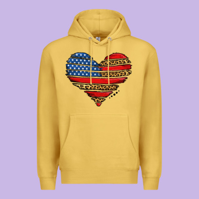 American Leopard Brushstroke Heart Premium Hoodie Designed By Jasminsmagicworld