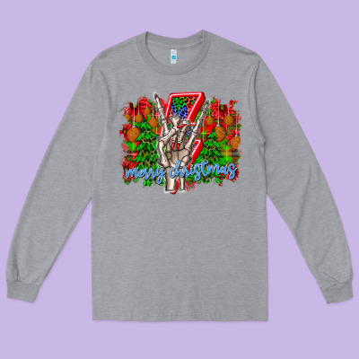 Punk Rock Merry Christmas Long Sleeve Tee Designed By Cowhidedigitalart