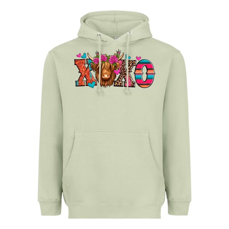 Xoxo Valentine's Day Highland Cow Heavyweight Hoodie by Jasminsmagicworld | Teevron