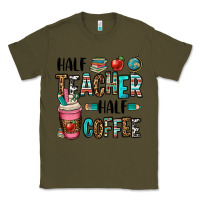 Army Green half teacher half coffee Classic Tee - OliviaCreatesArt