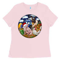 Bubblegum Pink Farm And Pig Ladies Tee - FaDigitalArtStudio