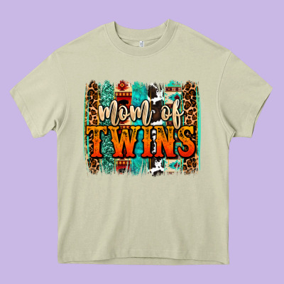 Mom Of Twins Western Brushstroke Heavy Core Tee Designed By Oliviacreatesart