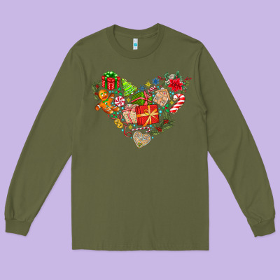 Merry Christmas Heart Long Sleeve Tee Designed By Cowhidedigitalart