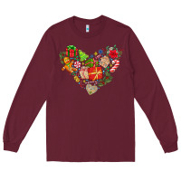 Burgundy merry Christmas heart Long Sleeve Tee - CowhideDigitalArt