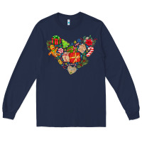 Navy merry Christmas heart Long Sleeve Tee - CowhideDigitalArt