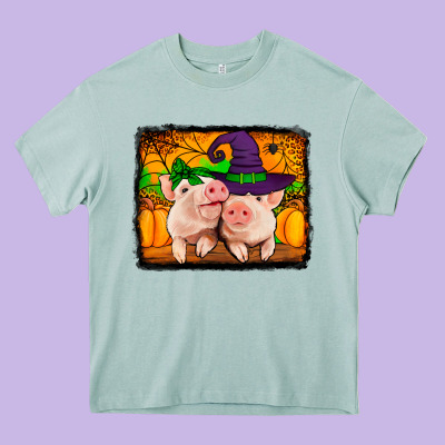 Halloween Pigs Heavy Core Tee Designed By Jasminsmagicworld