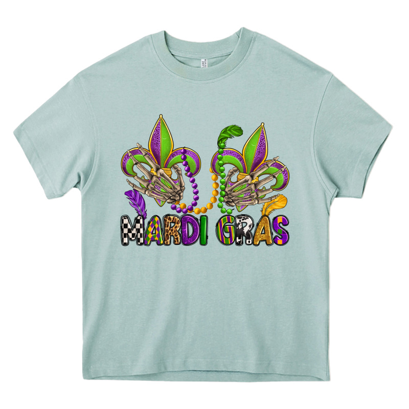 Mardi Gras Skeleton Hands  Fleur De Lis Heavy Core Tee by OliviaCreatesArt | Teevron