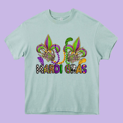 Mardi Gras Skeleton Hands  Fleur De Lis Heavy Core Tee Designed By Oliviacreatesart