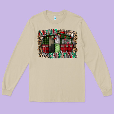 Merry Christmas Caravan Long Sleeve Tee Designed By Cowhidedigitalart