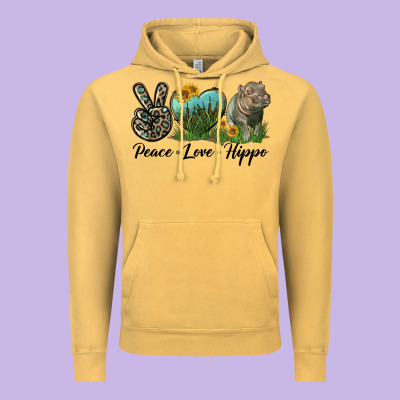 Peace Love Hippo Vintage Hoodie Designed By Lillyallendesigns