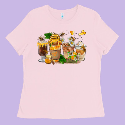 Honey Bee Coffee Cups Ladies Tee Designed By Fadigitalartstudio