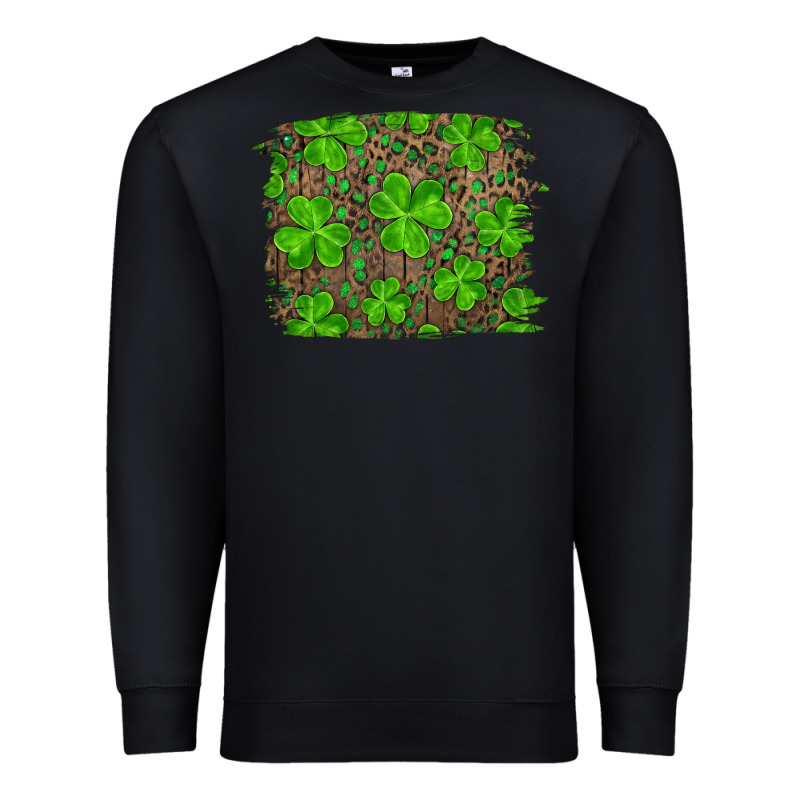 St Patrick's Day Shamrock And Leopard Distressed Premium Sweatshirt by RanaPortraitStore | Teevron