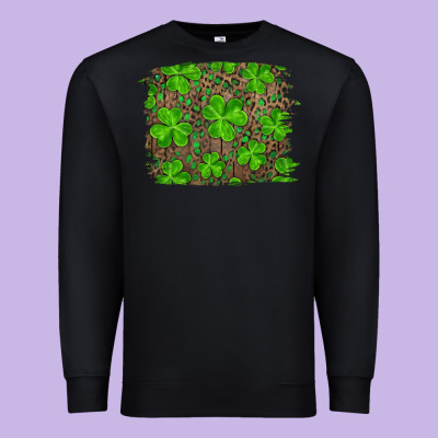 St Patrick's Day Shamrock And Leopard Distressed Premium Sweatshirt Designed By Ranaportraitstore