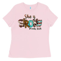 Bubblegum Pink She Is Strong Proverbs 31 25 Ladies Tee - FaDigitalArtStudio