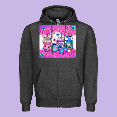 Stitch Coffee Cups Zipper Hoodie Designed By Jasminsmagicworld