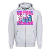Heather Grey stitch coffee cups Zipper Hoodie - Jasminsmagicworld