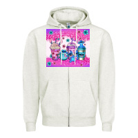 Oatmeal Heather stitch coffee cups Zipper Hoodie - Jasminsmagicworld