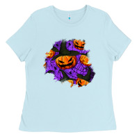 Baby Blue halloween pumpkin patch  1 Ladies Tee - BundleAndBundleShop