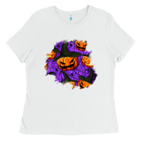 White halloween pumpkin patch  1 Ladies Tee - BundleAndBundleShop