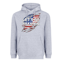 Heather Grey Let's Go Brandon Ripped Cloth with American Flag Heavyweight Hoodie - Jasminsmagicworld