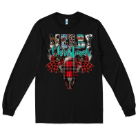 Black merry christmas bull skull Long Sleeve Tee - CowhideDigitalArt