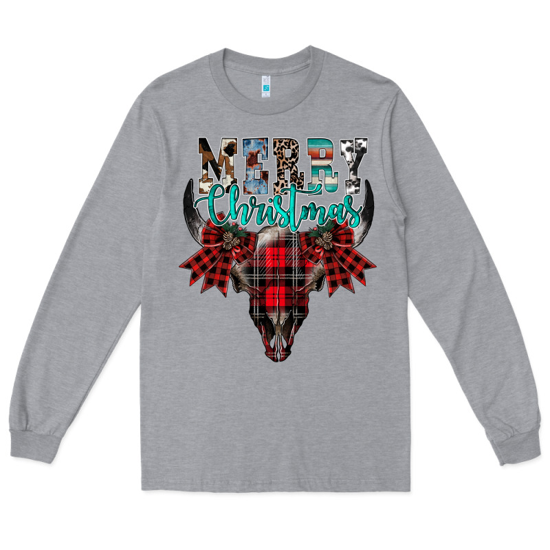 Merry Christmas Bull Skull Long Sleeve Tee by CowhideDigitalArt | Teevron