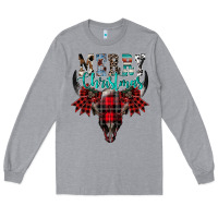 Heather Grey merry christmas bull skull Long Sleeve Tee - CowhideDigitalArt