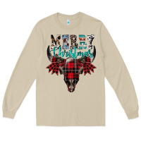Mushroom merry christmas bull skull Long Sleeve Tee - CowhideDigitalArt