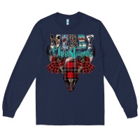 Navy merry christmas bull skull Long Sleeve Tee - CowhideDigitalArt