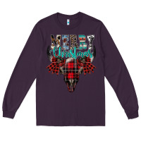 Plum merry christmas bull skull Long Sleeve Tee - CowhideDigitalArt