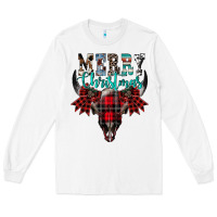 White merry christmas bull skull Long Sleeve Tee - CowhideDigitalArt