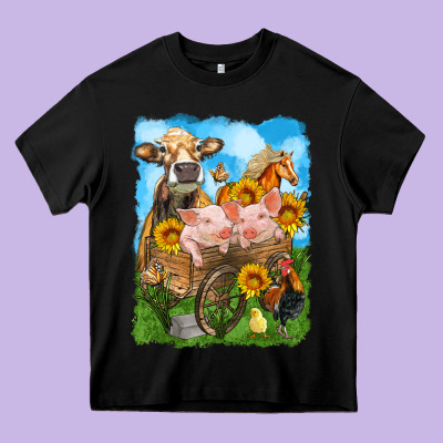 Farm Animals Wagon Olivia Heavy Core Tee Designed By Oliviacreatesart