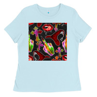 Baby Blue halloween bad witch seamless pattern Ladies Tee - BundleAndBundleShop