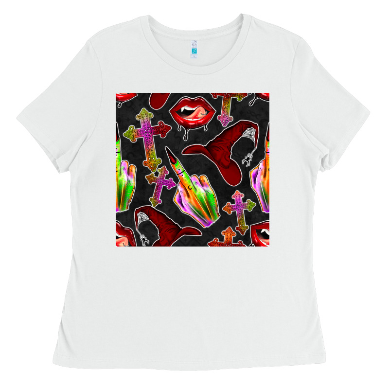 Halloween Bad Witch Seamless Pattern Ladies Tee by BundleAndBundleShop | Teevron