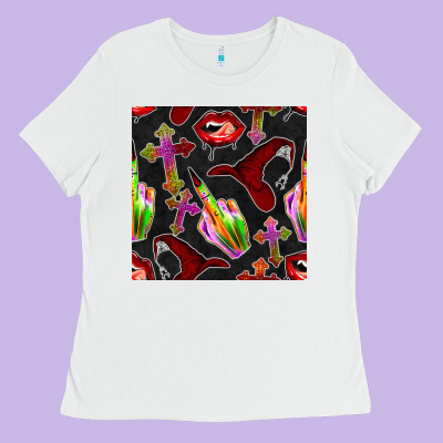 Halloween Bad Witch Seamless Pattern Ladies Tee Designed By Bundleandbundleshop