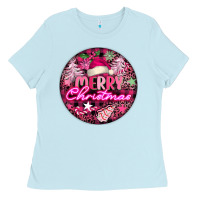 Baby Blue pink merry christmas Ladies Tee - FaDigitalArtStudio
