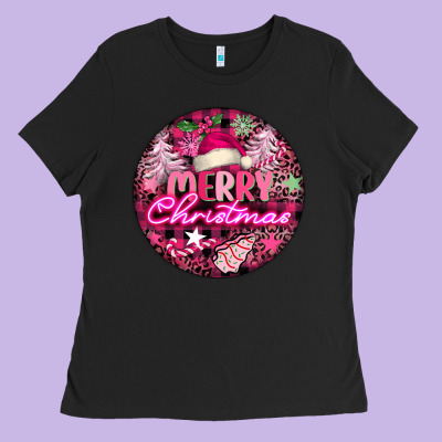Pink Merry Christmas Ladies Tee Designed By Fadigitalartstudio
