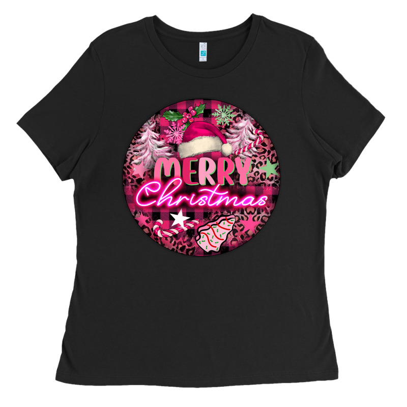 Pink Merry Christmas Ladies Tee by FaDigitalArtStudio | Teevron