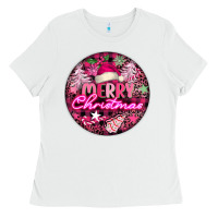 White pink merry christmas Ladies Tee - FaDigitalArtStudio