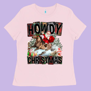 Howdy Christmas Rodeo Santa Ladies Tee Designed By Fadigitalartstudio