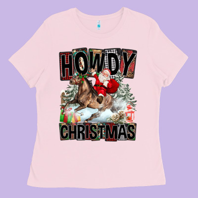Howdy Christmas Rodeo Santa Ladies Tee Designed By Fadigitalartstudio