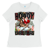 White Howdy Christmas Rodeo Santa Ladies Tee - FaDigitalArtStudio