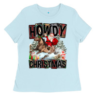 Baby Blue Howdy Christmas Rodeo Santa Ladies Tee - FaDigitalArtStudio