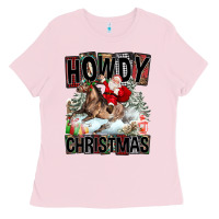 Bubblegum Pink Howdy Christmas Rodeo Santa Ladies Tee - FaDigitalArtStudio